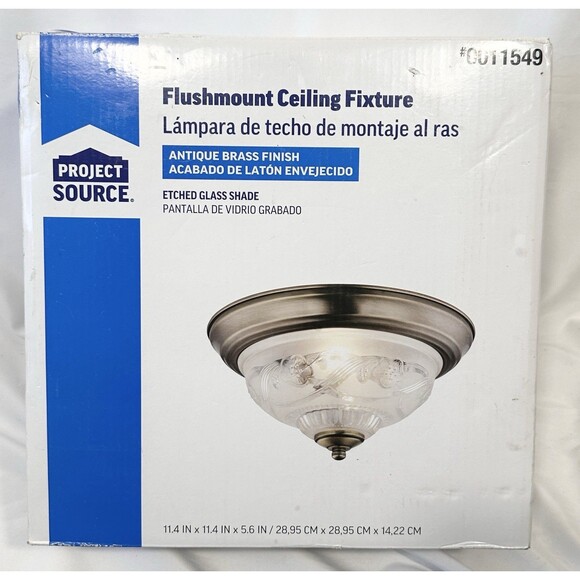 NEW PROJECT SOURCE FLUSHMOUNT CEILING FIXTURE Etched Glass Shade #0011549 - Picture 1 of 6